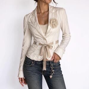 White House Black Market Belted Floral Pin Blazer Jacket Size 00